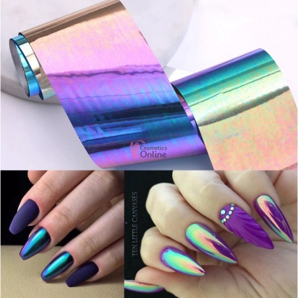 Folii de transfer, folie de unghii  Cameleon Blue-Purple-Gold-Green F006